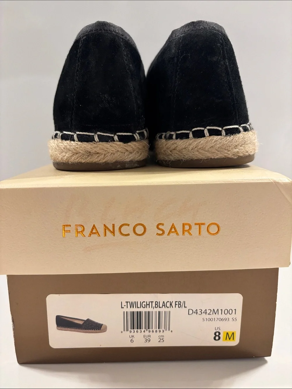 Franco Sarto Black Crystal Espadrille Flats